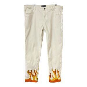 Embellish Mens Size 40 White Fire Flame Print Skinny Jeans